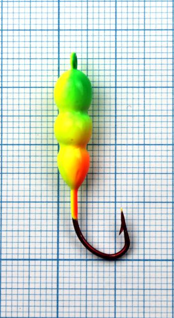 Картинка Мормышка Jpfishing Maggot DD №4 (1шт, 4,7г., yellow/orange/green UV) от магазина Главный Рыболовный