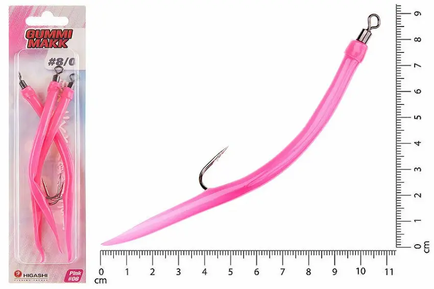 Крючок оснащенный кембриком Higashi Gummi Makk №8/0, 06 Pink (3 шт.)