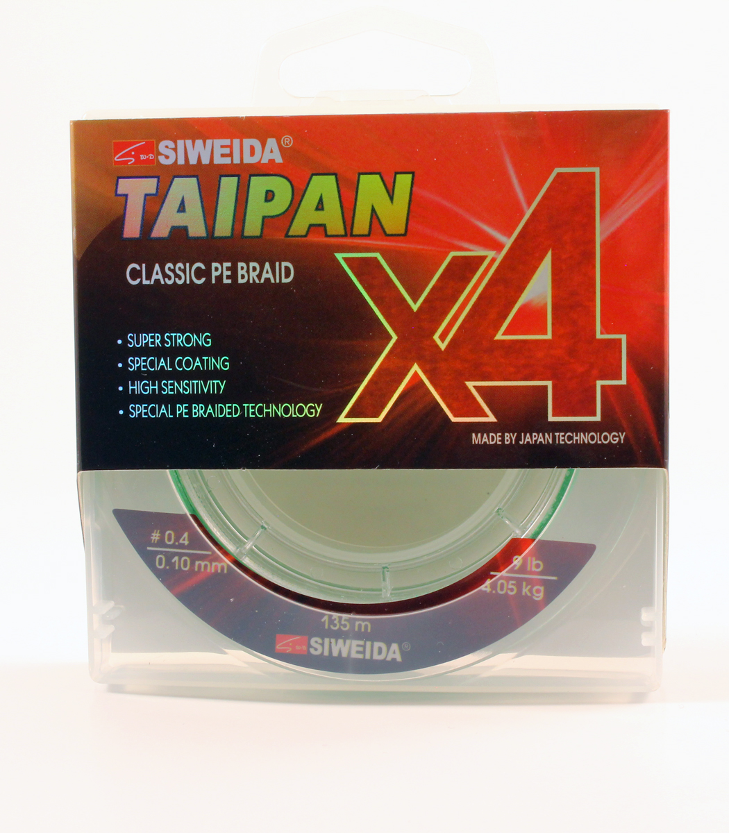 Шнур плетёный Siweida "Taipan classic PE braid X4" №1, 0,16 мм, 135 м, 9,1 кг, светло-зелёный