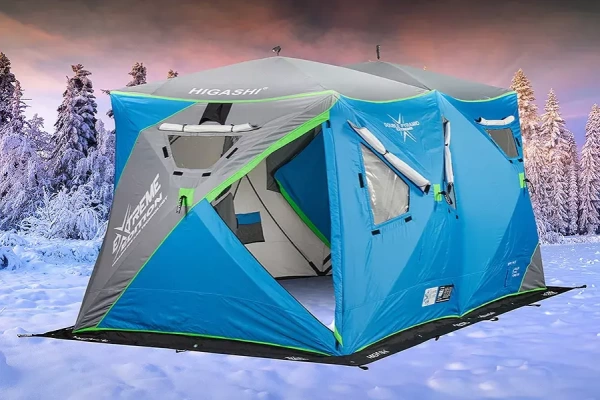 Картинка Палатка зимняя Higashi Double Pyramid Extreme, стеклокомпозитный каркас, синяя от магазина Главный Рыболовный