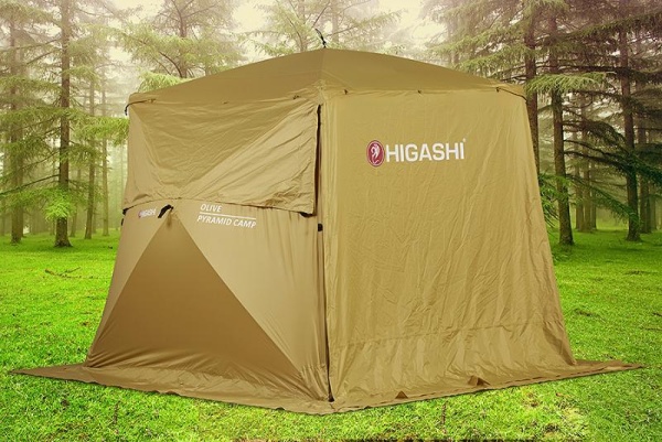 Картинка Кухня-шатер Higashi Pyramid Camp Olive 230х230х200 см, 4 кармана, 12 кг от магазина Главный Рыболовный