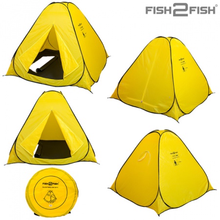 Картинка Палатка зимняя Fish 2 Fish автоматическая 2,0х2,0x1,5 м, дно на молнии, желтая от магазина Главный Рыболовный