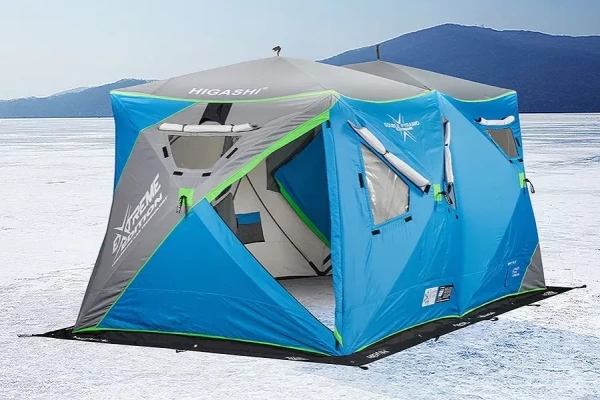 Картинка Палатка зимняя Higashi Double Pyramid Extreme, стеклокомпозитный каркас, синяя от магазина Главный Рыболовный