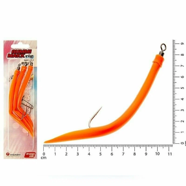 Картинка Крючок оснащенный кембриком Higashi Gummi Makk №8/0, №05 Orange (3 шт.) от магазина Главный Рыболовный