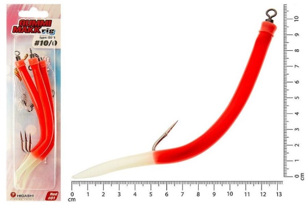 Картинка Крючок оснащенный кембриком Higashi Gummi Makk №10/0, 01 Red (3 шт.) от магазина Главный Рыболовный