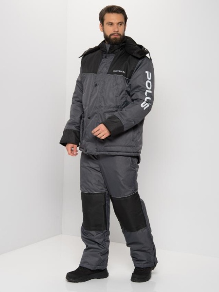 Картинка Костюм зимний Huntsman "Полюс", Cell, серый/чёрный (52-54/170-176) от магазина Главный Рыболовный