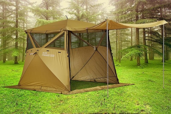 Картинка Кухня-шатер Higashi Pyramid Camp Olive 230х230х200 см, 4 кармана, 12 кг от магазина Главный Рыболовный