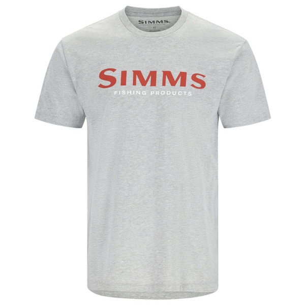 Картинка Футболка Simms Logo T-Shirt, Grey Heather - Crimson (S) от магазина Главный Рыболовный