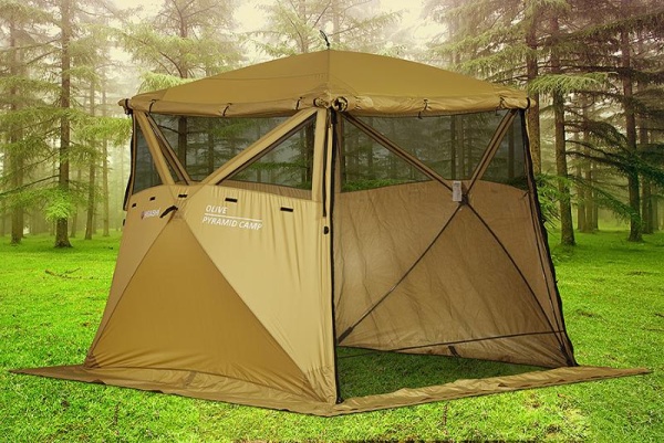 Картинка Кухня-шатер Higashi Pyramid Camp Olive 230х230х200 см, 4 кармана, 12 кг от магазина Главный Рыболовный