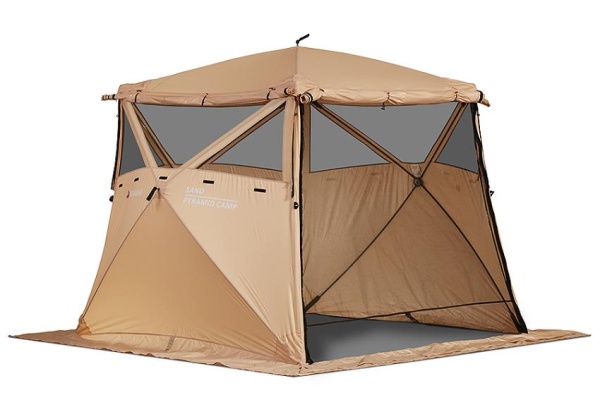 Картинка Кухня-шатер Higashi Pyramid Mesh Sand 230х230х200 см, 4 кармана, 12 кг от магазина Главный Рыболовный