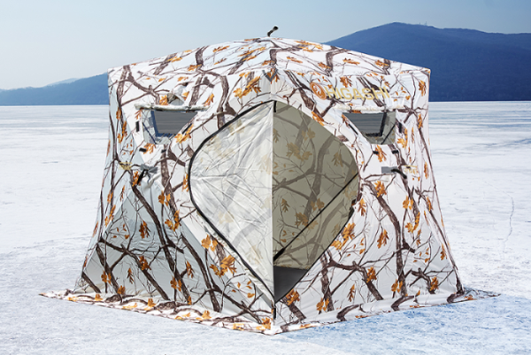 Картинка Палатка зимняя Higashi Winter Camo Pyramid, стеклокомпозитный каркас, зимний камуфляж от магазина Главный Рыболовный