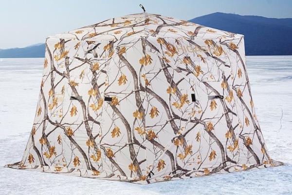 Картинка Палатка зимняя Higashi Winter Camo Chum, стеклокомпозитный каркас, зимний камуфляж от магазина Главный Рыболовный